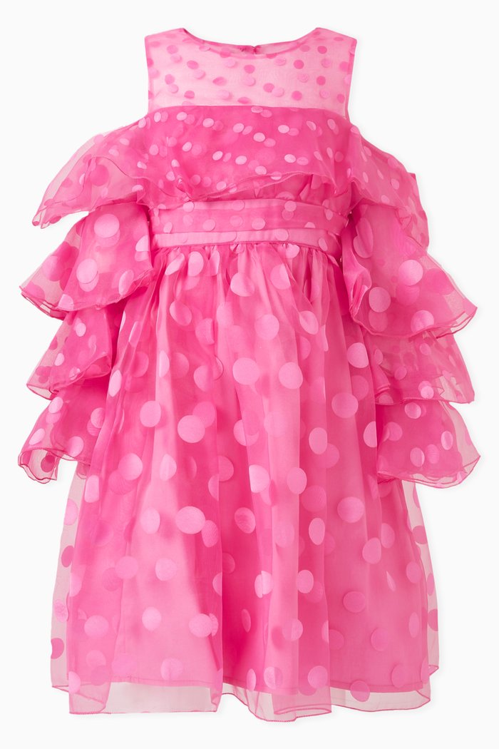 

Polka-dot Ruffle Dress in Organza, Pink