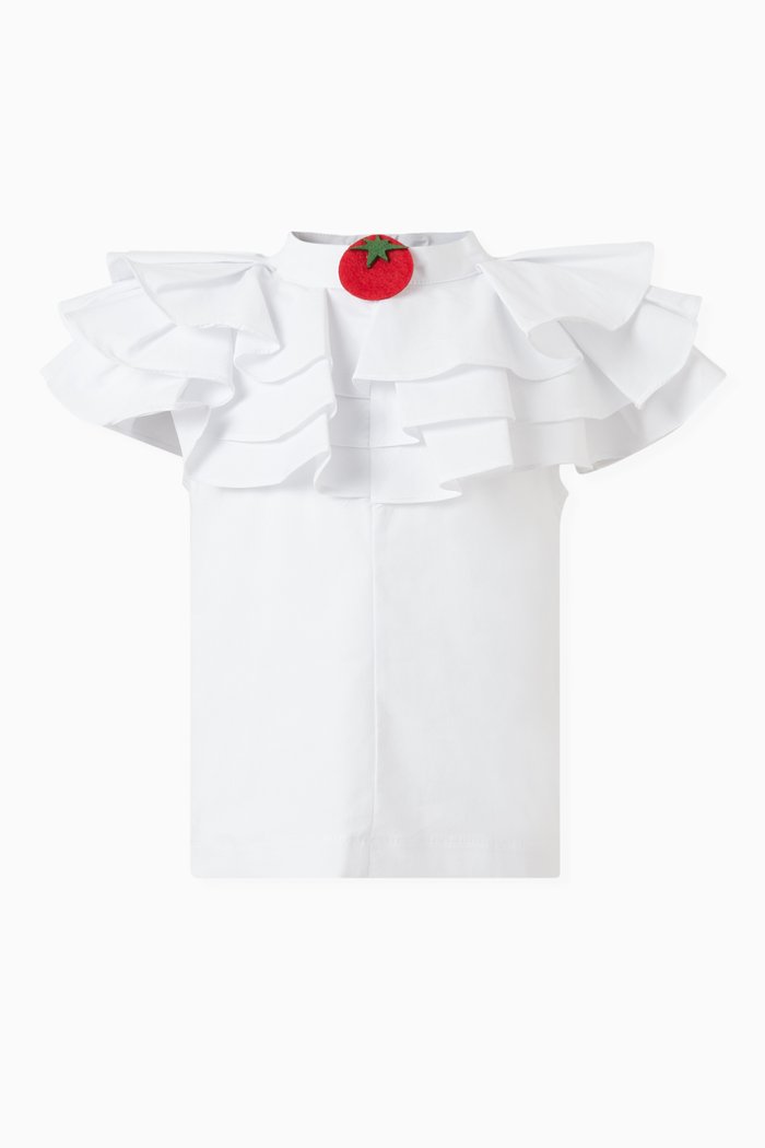 Ruffled-trim Top in Cotton Poplin, White