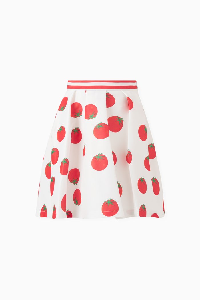 

Tomato-print Flared Skirt, White
