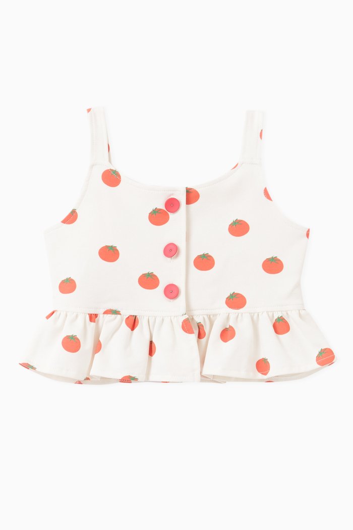 

Tomato-print Ruffled Top, Red