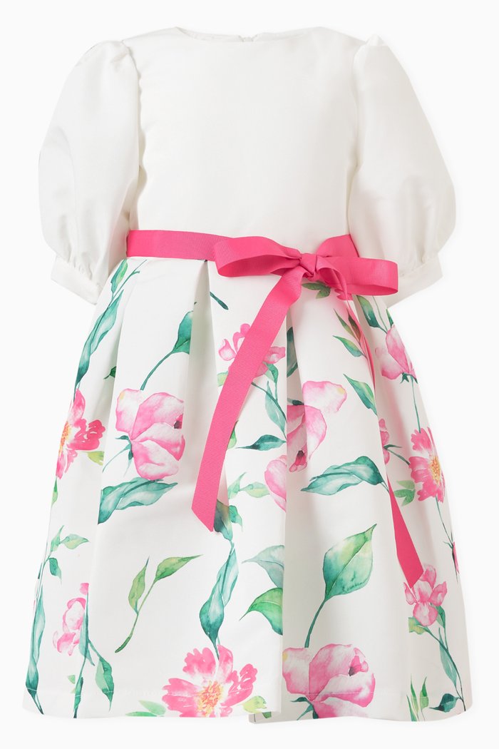 

Floral Puff-sleeve Dress, White