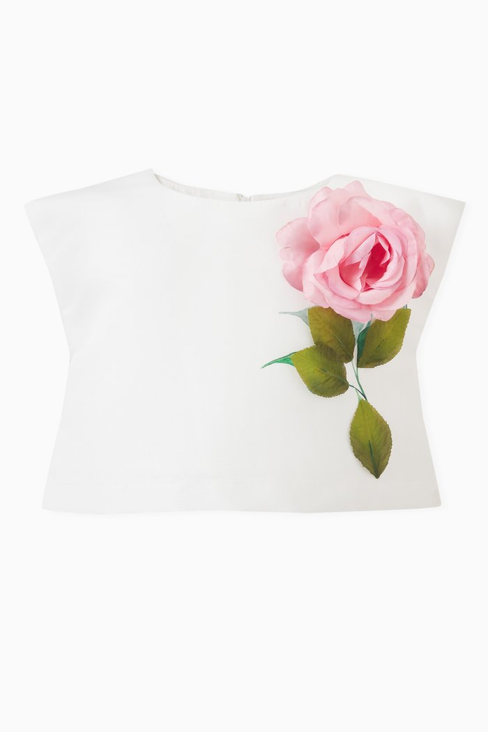 

Floral Short-sleeve Top, White