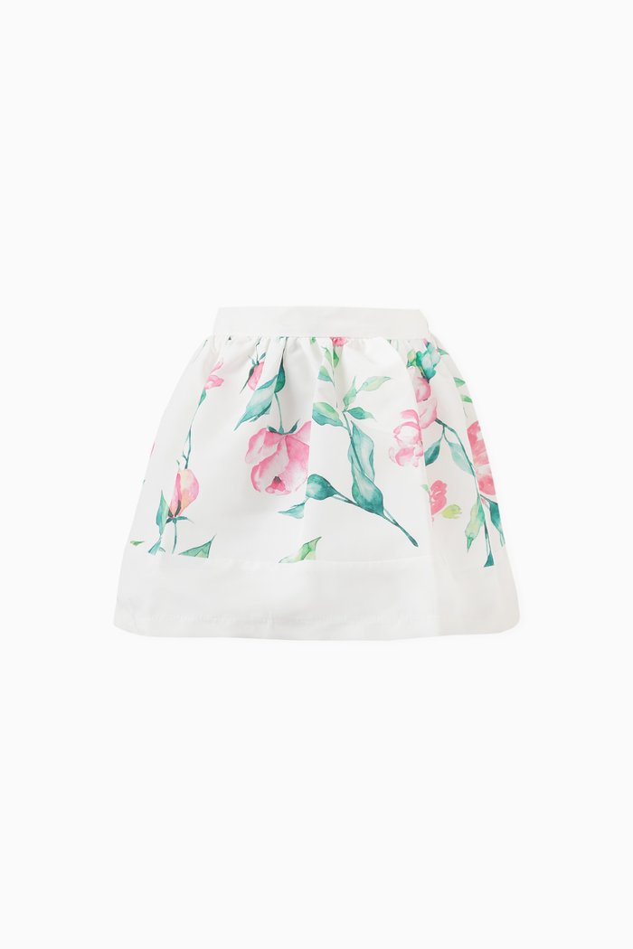 

Floral-print Flared Skirt, White