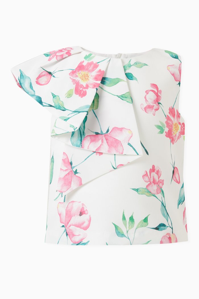 

Floral-print Ruffled Top, White