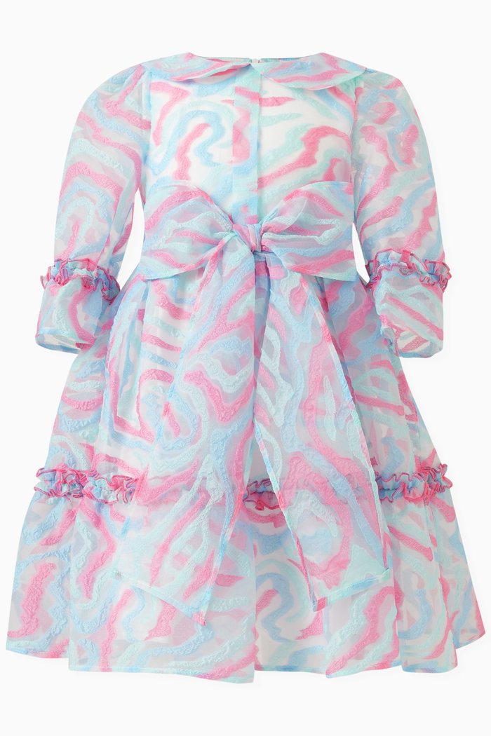 

Abstract-print Ruffle Dress, Blue