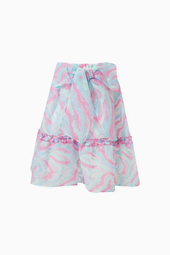 Abstract-print Ruffle Skirt, Blue