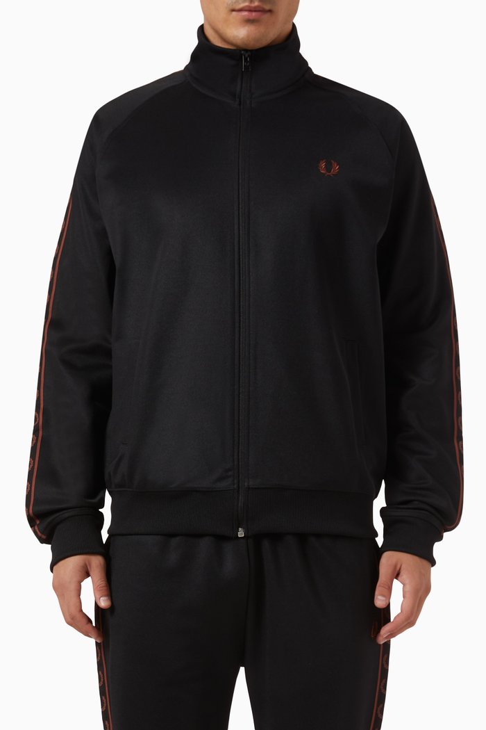 

Contrast Taped Track Jacket in Nylon Blend, Black