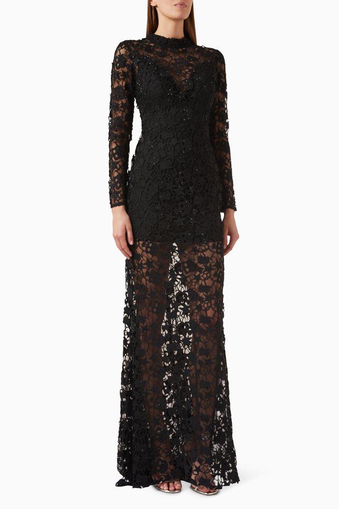 Fitted Dress in Lace, Black