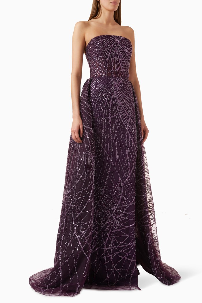 

Strapless Gown in Glitter Tulle, Purple