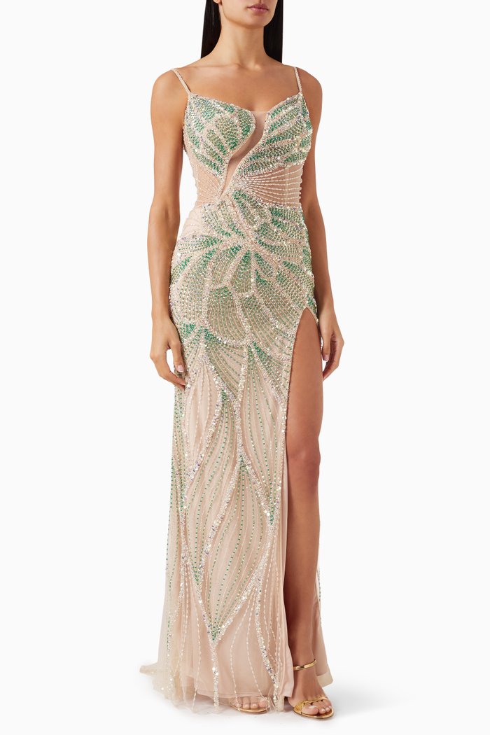 

Bead-embellished Gown in Tulle, Green