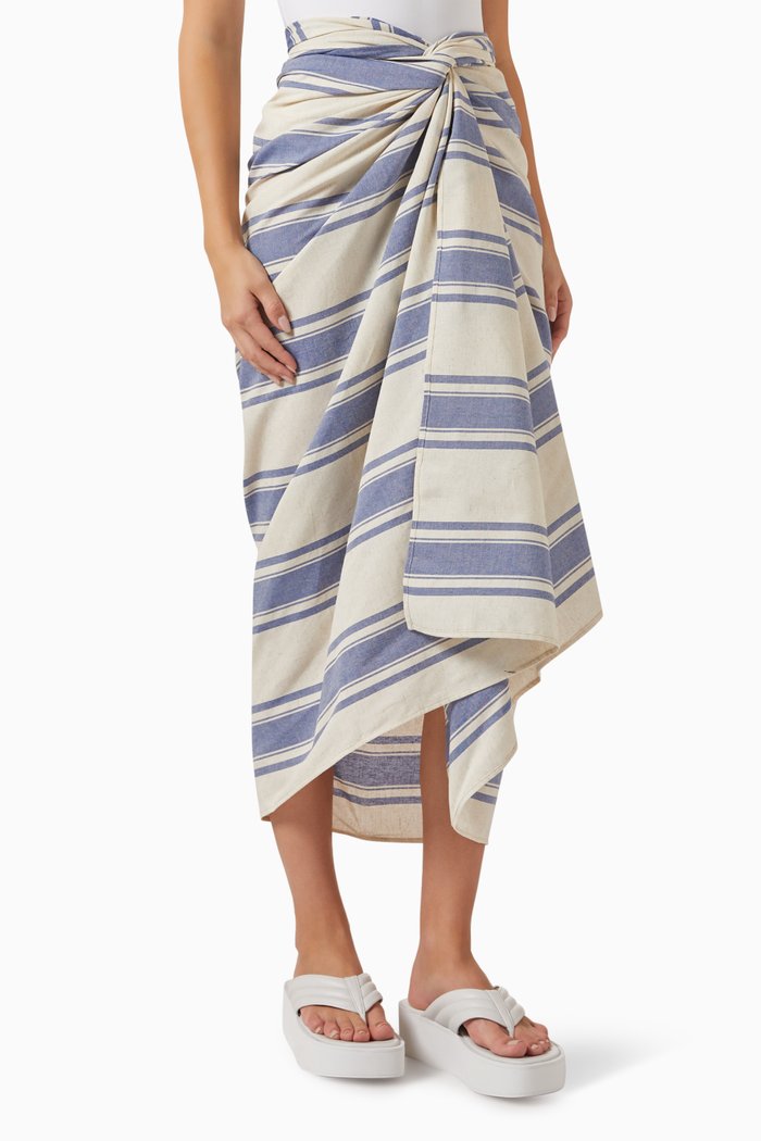Striped Sarong in Linen Blend, Blue