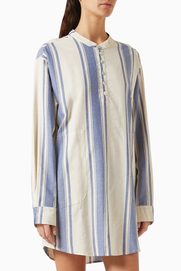 

Aprés Striped Swim Shirt in Linen Blend, Blue
