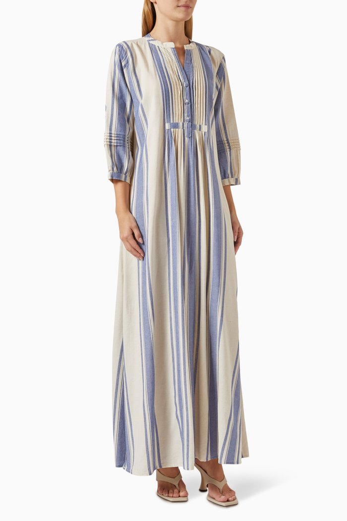 Sammie Striped Maxi Dress in Linen Blend, Blue
