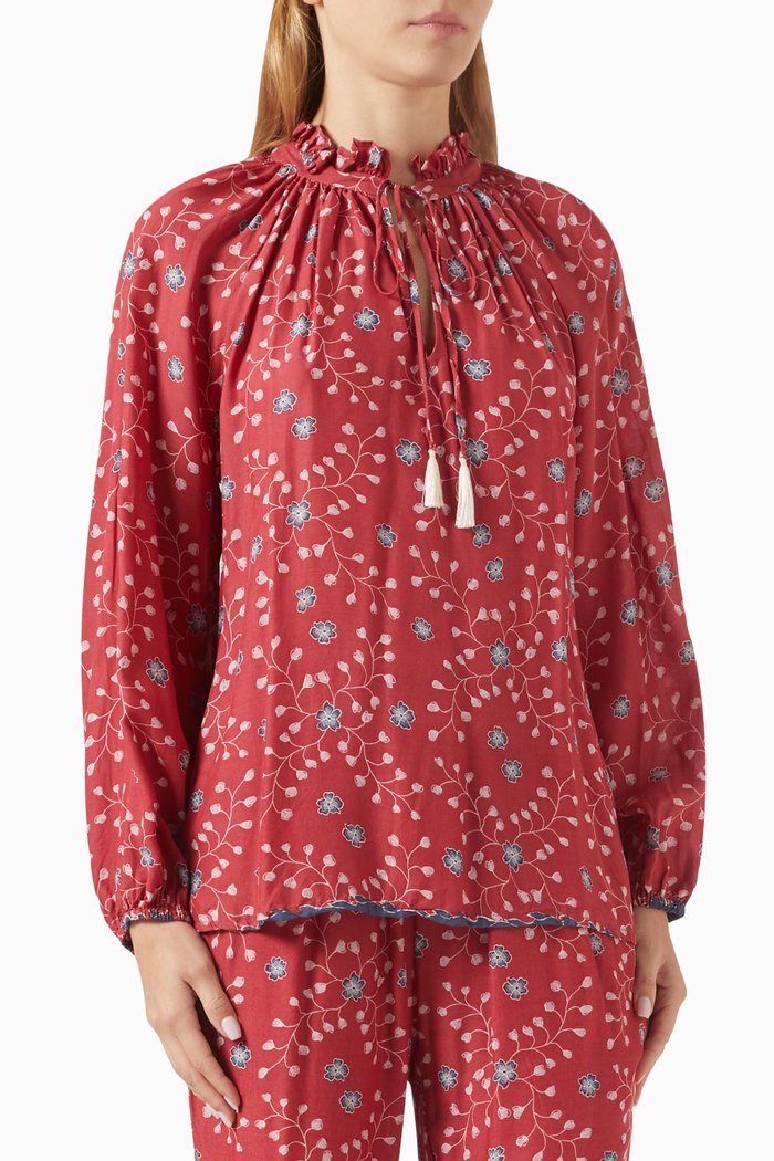 

Penny Floral-print Blouse in Rayon, Red