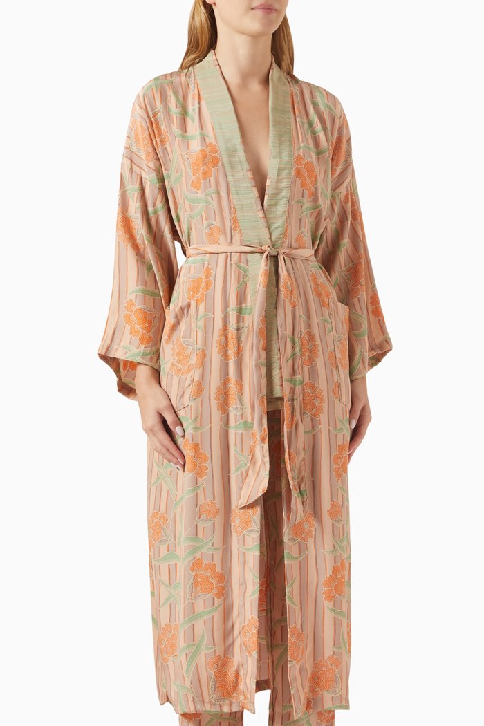 

Diane Printed Short Robe in Rayon, Orange