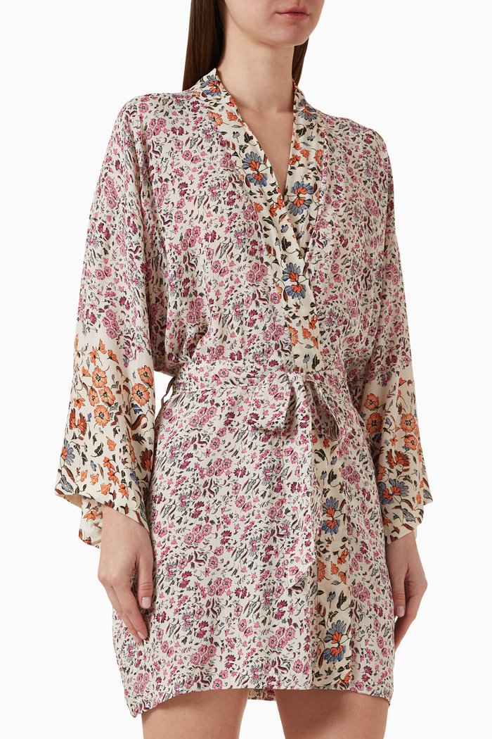 

Diane Printed Short Robe in Rayon, Multicolour