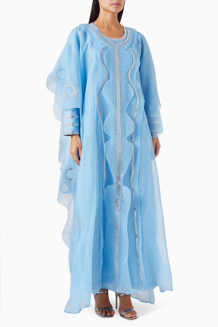 Crystal-embellished Thoub in Organza Taffeta, Blue