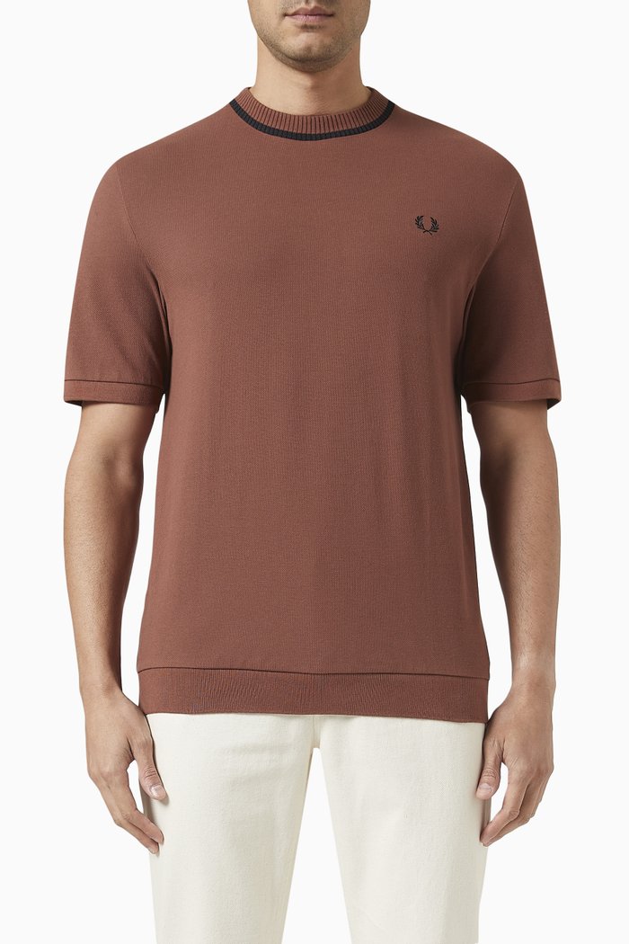 Crewneck T-shirt in Cotton-piqué, Brown