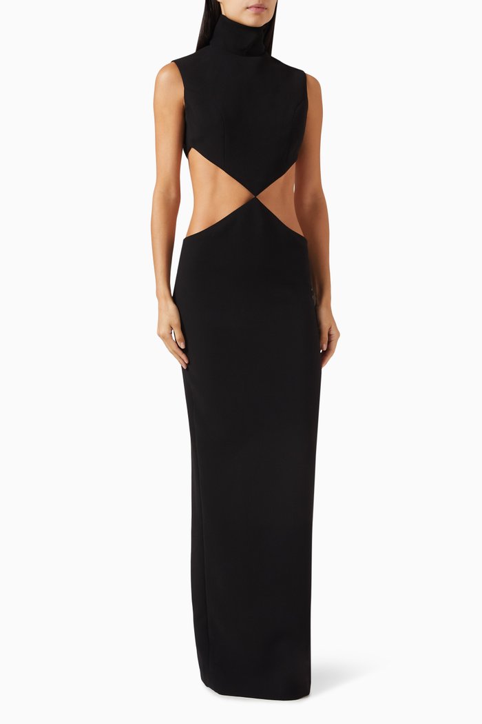 

Waist Cut-out Maxi Dress in Crepe, Black