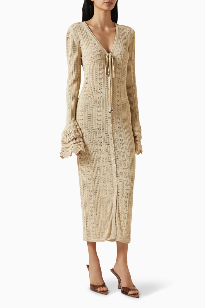 Knitted Midi Dress in Cotton-viscose, Neutral