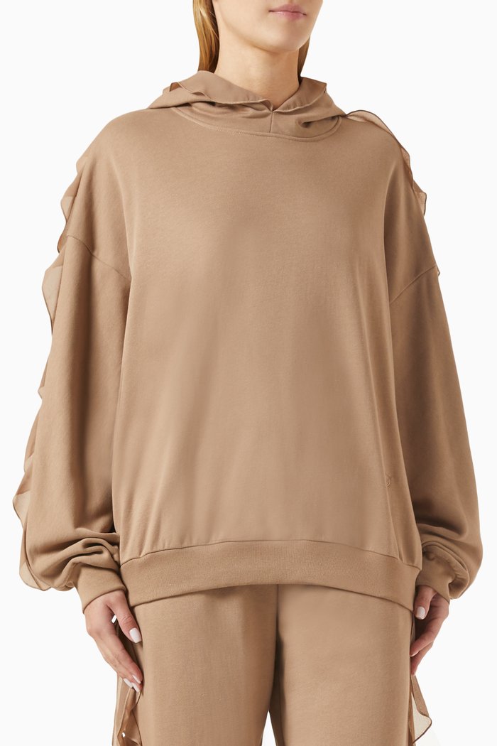 

Ruffled Hoodie in Cotton-fleece, Brown