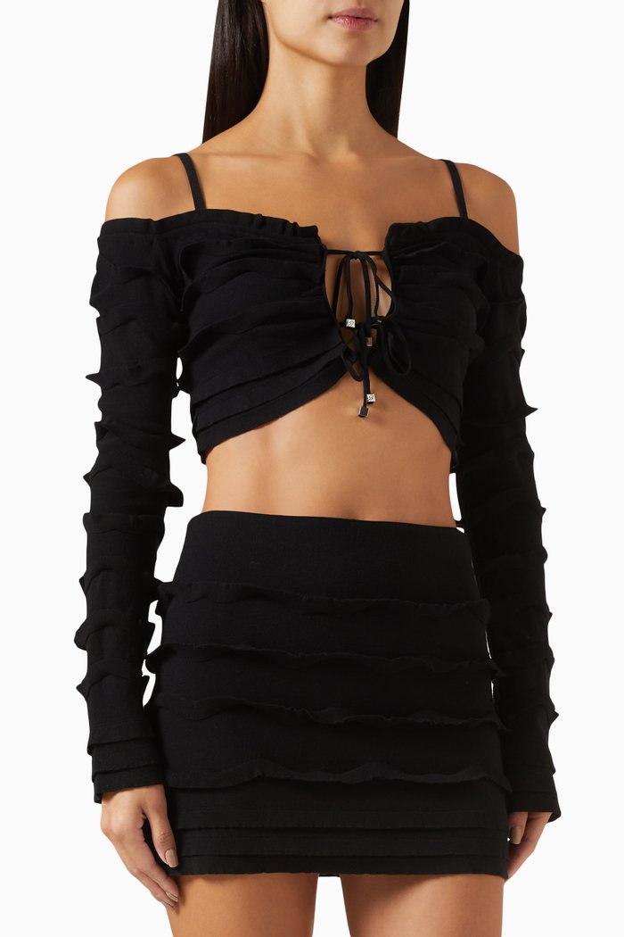 

Knitted Off-the-shoulders Top, Black