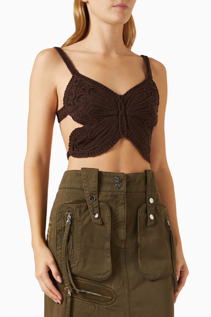 Farfalla Maglia Crop Top in Knit, Brown