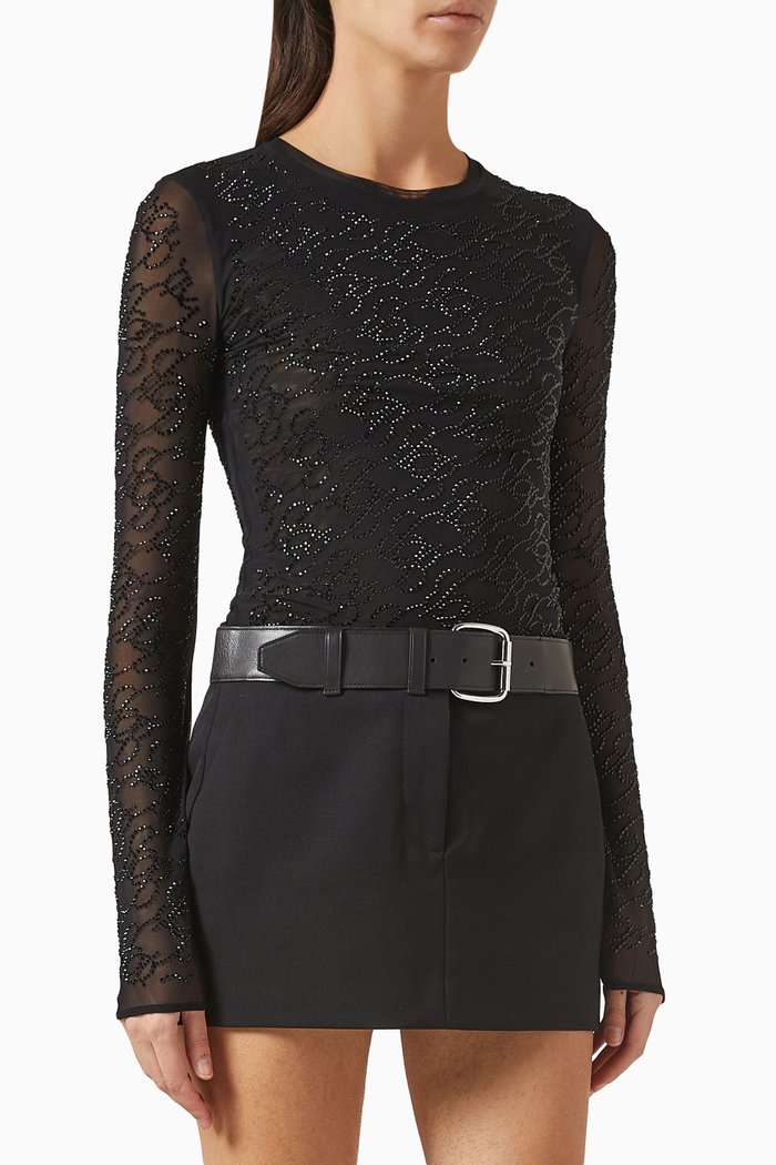 

Embellished Bodysuit in Tulle, Black