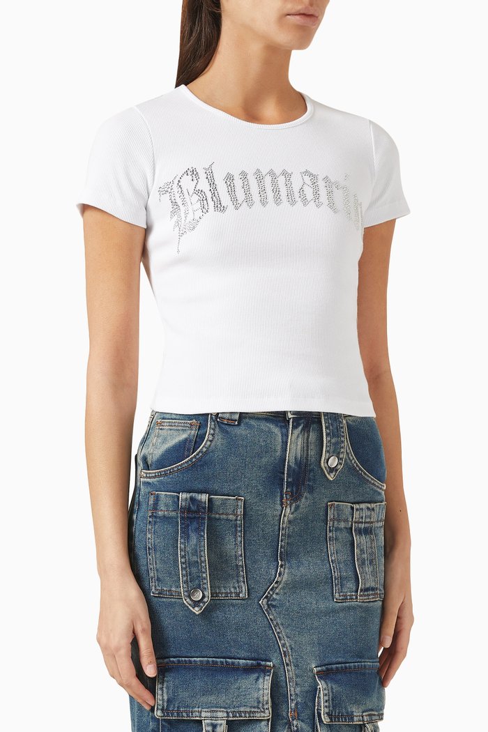 

Rhinestone Logo T-shirt in Stretch-cotton, White