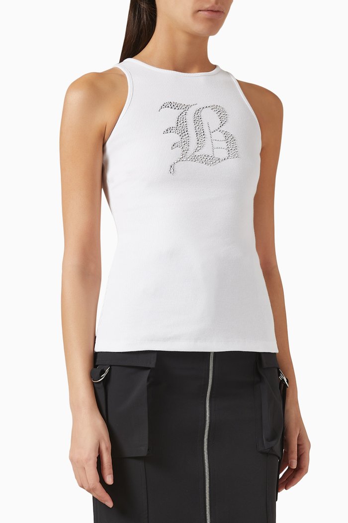 

Rhinestone Logo Tank Top in Stretch-cotton, White