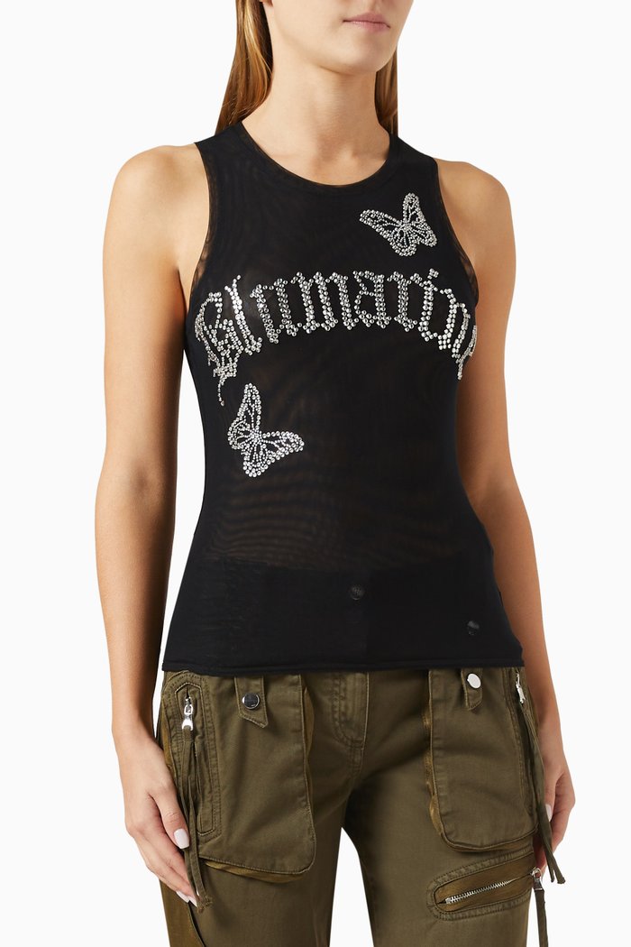 

Logo-embellished Tank Top in Mesh, Black