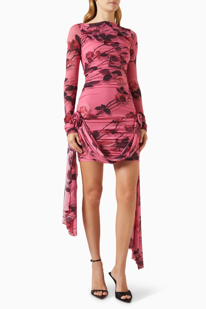 

Torchon Rose-print Mini Dress in Jersey, Pink