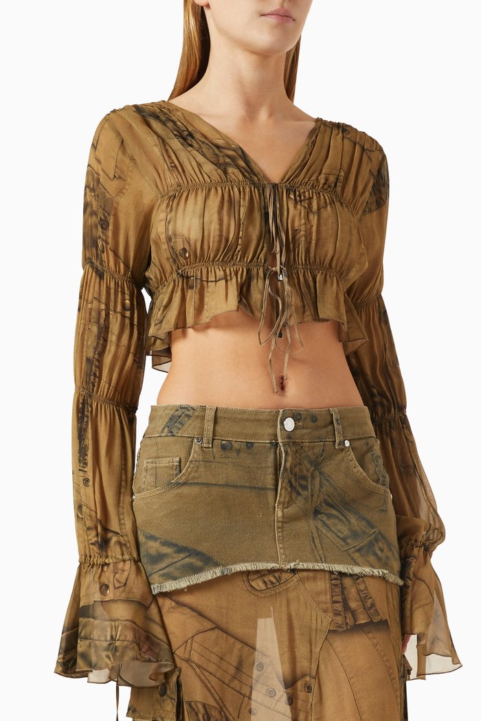 

Cargo Patch-print Cropped Blouse in Viscose, Multicolour