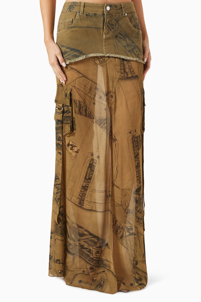 

Cargo Patch-print Maxi Skirt in Viscose, Multicolour