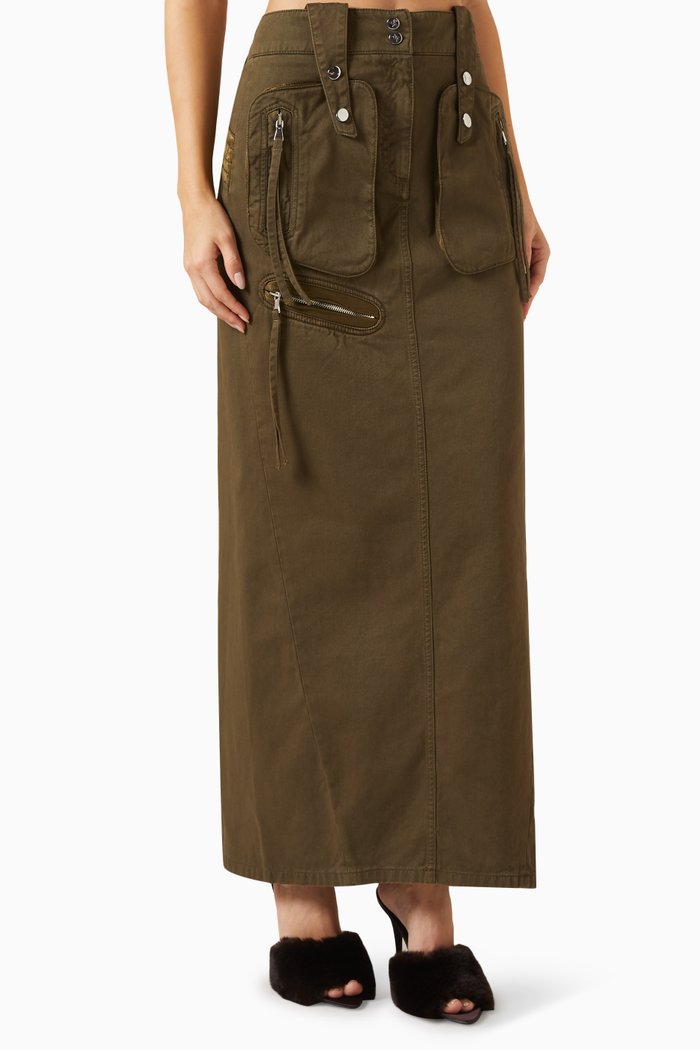 Maxi Cargo Skirt in Denim & Silk, Green