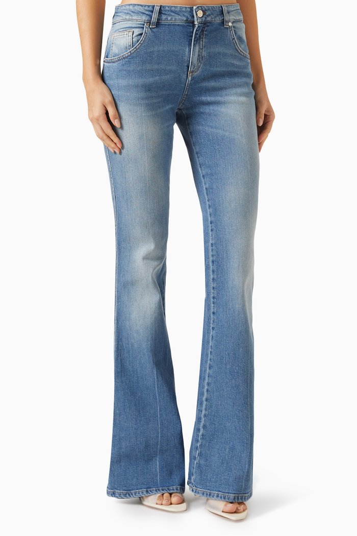 

Faded Flared Jeans in Denim, Blue