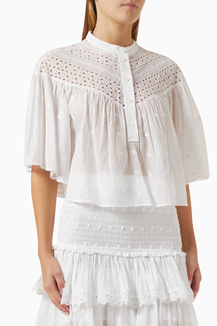 

Safi Embroidered Top in Broderie Anglaise, White