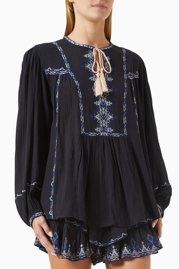 

Silekia Embroidered Top in Cotton, Black
