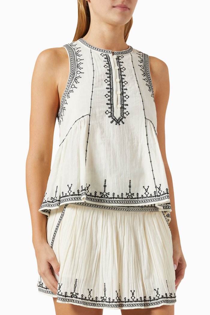 

Pagos Embroidered Top in Cotton, Neutral
