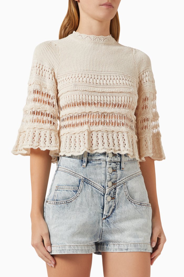 

Frizy Knitted Top in Cotton Crochet, Neutral