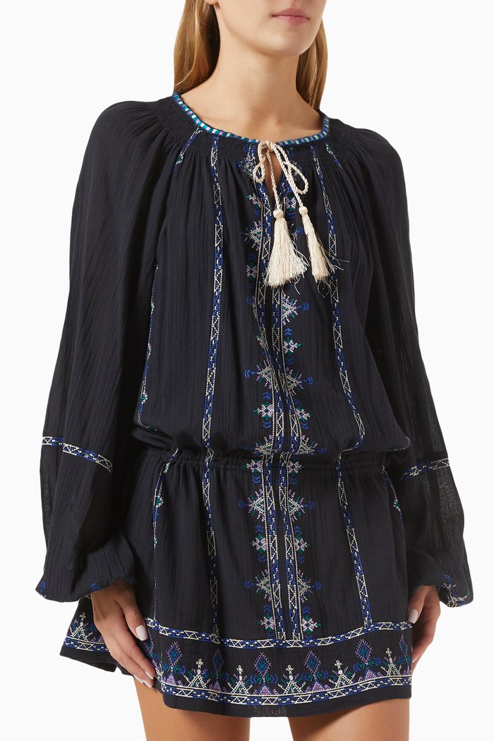 

Parsley Embroidered Dress in Cotton, Black