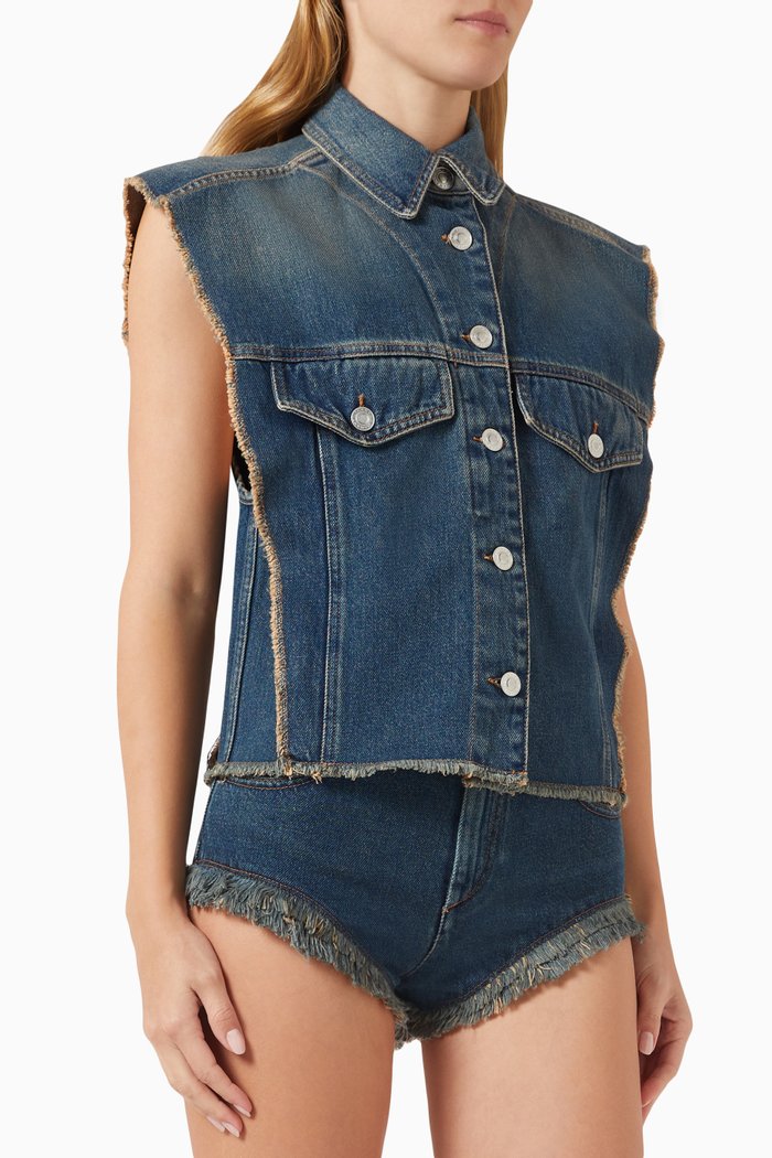 Tyre Sleeveless Jacket in Cotton Denim, Blue
