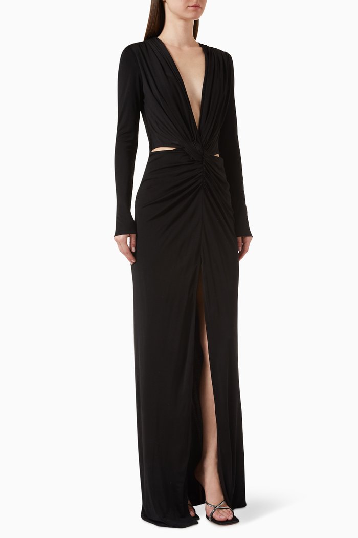 

Brienne Knotted Front Maxi Gown in Silk-blend, Black