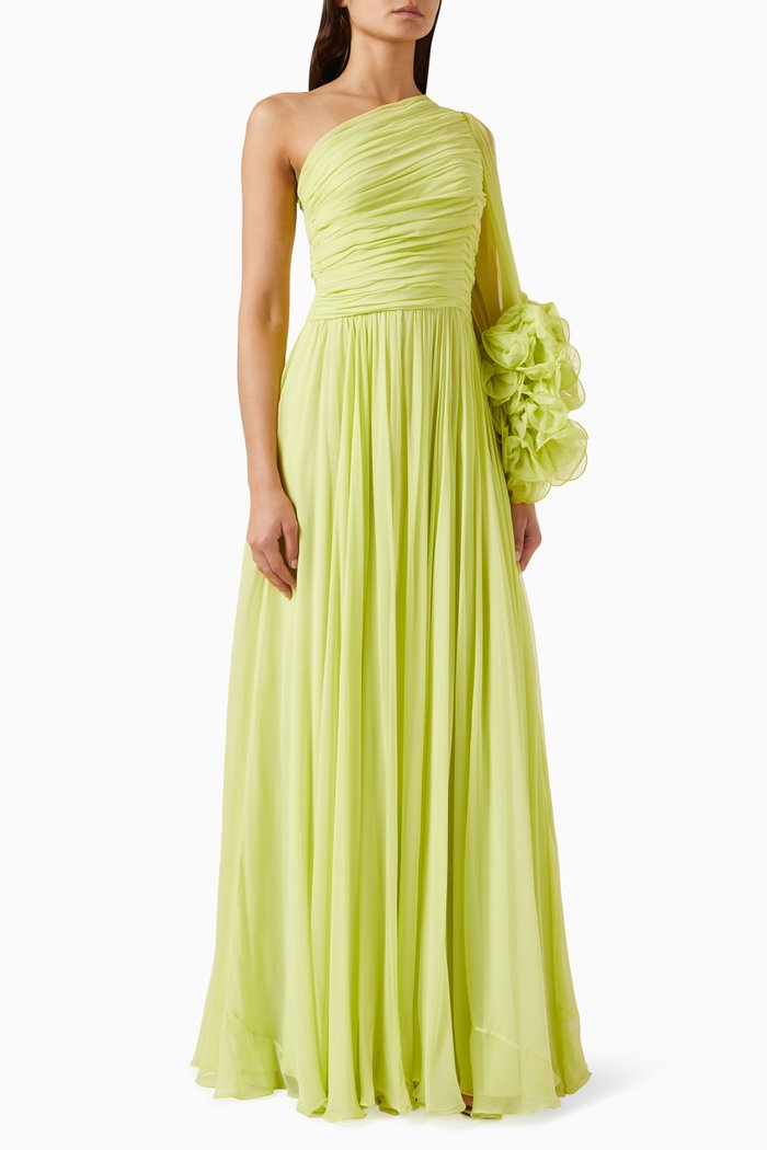 

Aziza Gown in Silk Georgette, Green