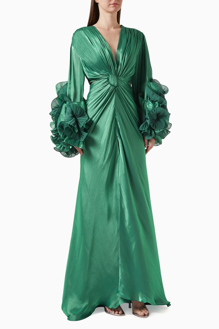 

Dulci Lurex Georgette Draped Gown, Green