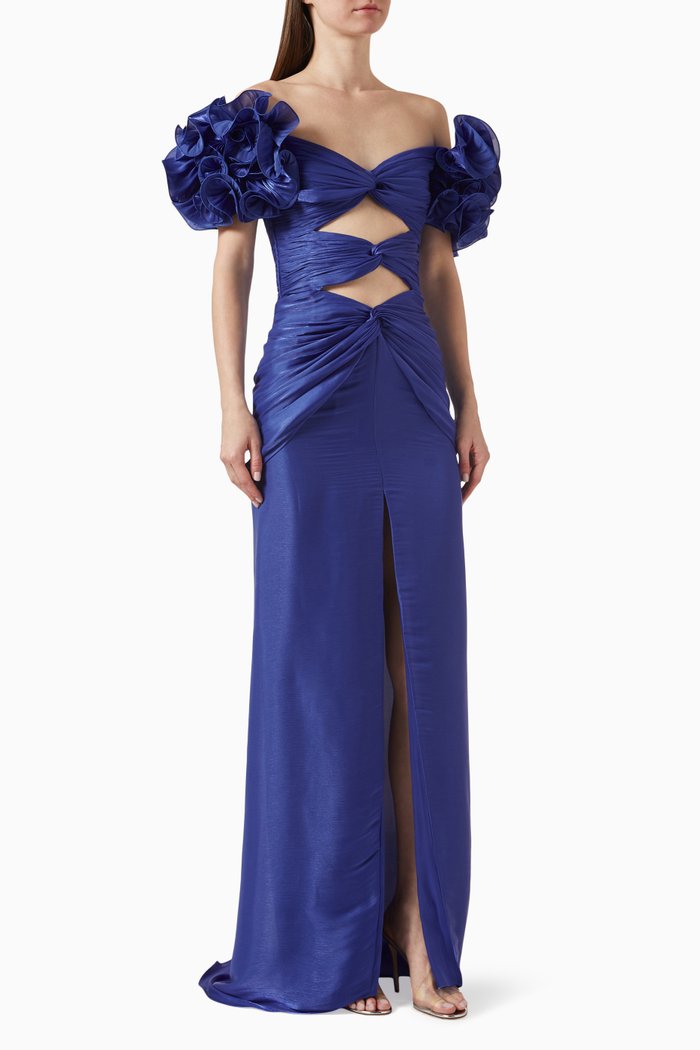 

Milanka Ruffled Georgette Gown, Blue