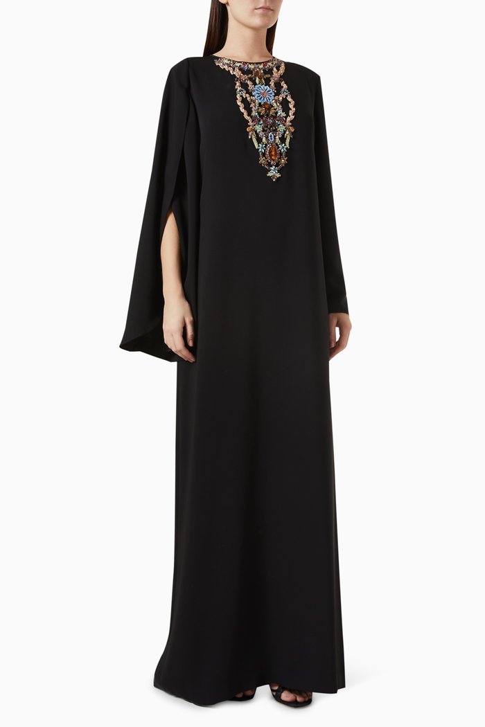 Makayla Crystal-embellished Column Gown in Crepe, Black