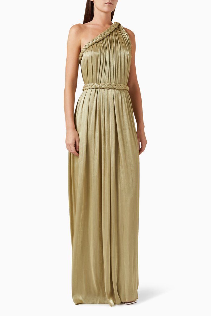 

Isilda One-shoulder Braided Gown in Georgette, Gold