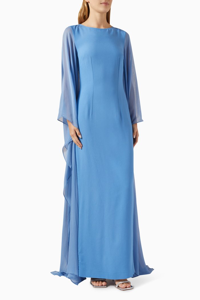 

Adriatica Sheer-sleeve Maxi Dress in Crepe de Chine, Blue