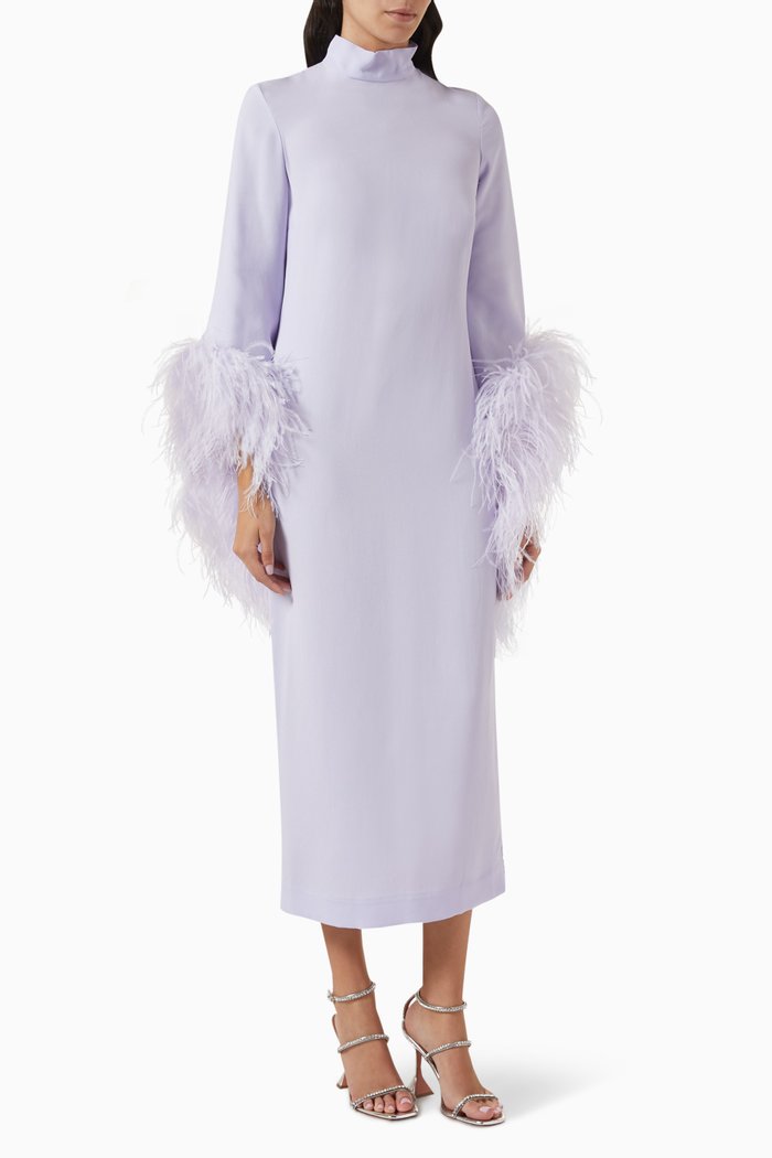 Del Rio Feather-trim Dress, Purple